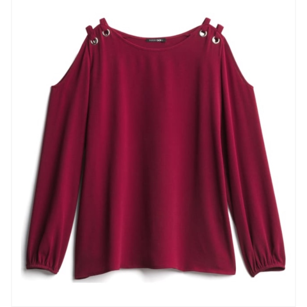 Papermoon maroon cold shoulder grommet top